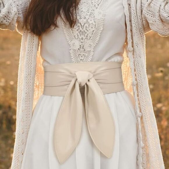 Women's Obi belt wide Vegan Leather corset knotted with bow at the waist - Picture 4 of 16